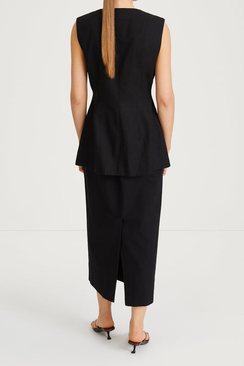 Sirella vest cinched waist button up front black linen stylein back image