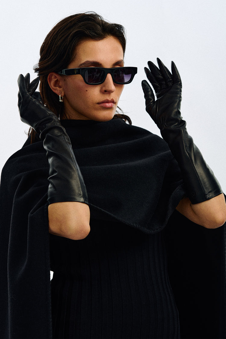 black long leather gloves essentials handsome 