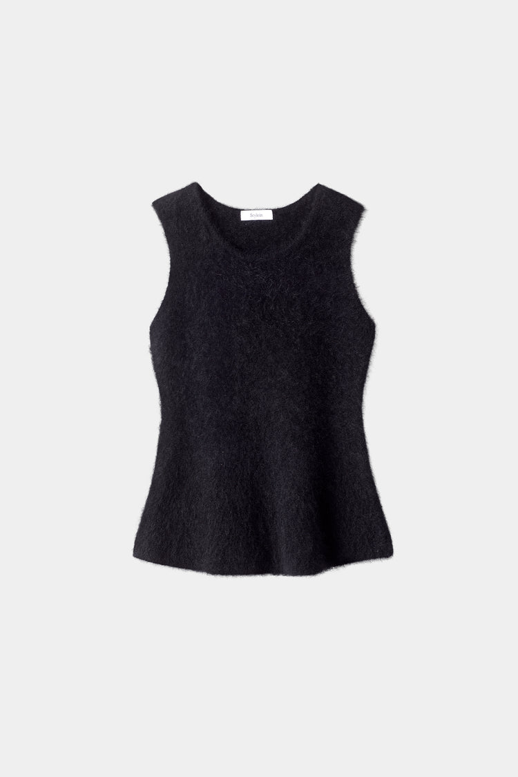 black mohair sleeveless flaired top stylein naya packshot