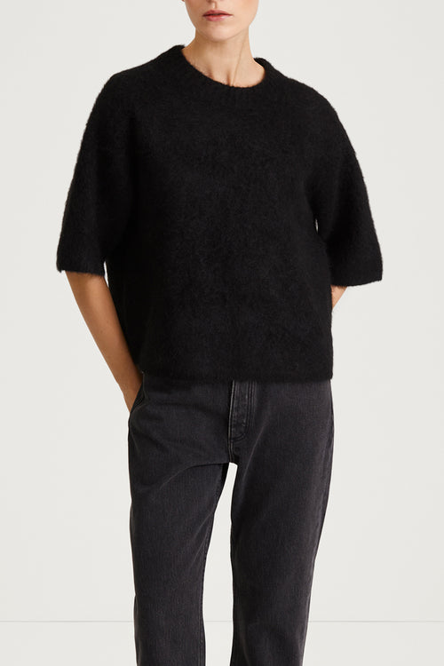 black mohair top nour stylein close up