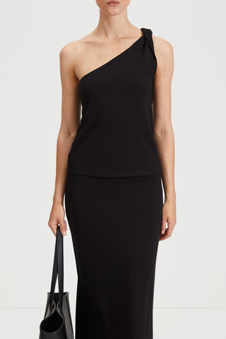 Cassino top jersey straight fitted one shoulder twisted detail black stylein front image