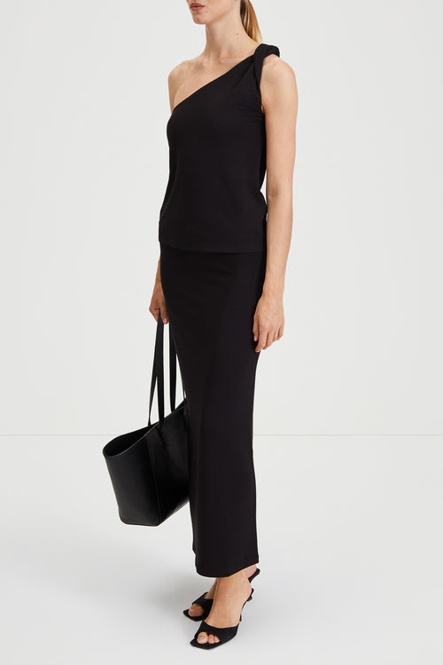 Cassino top jersey straight fitted one shoulder twisted detail black stylein side image