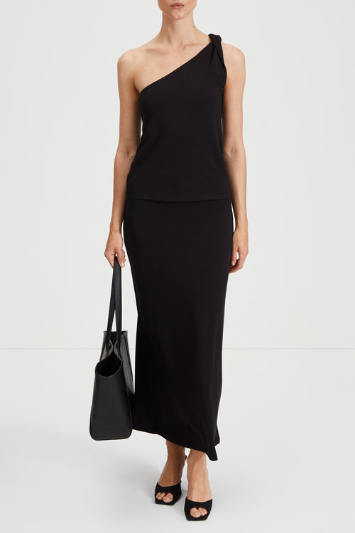 Cassino top jersey straight fitted one shoulder twisted detail black stylein front image