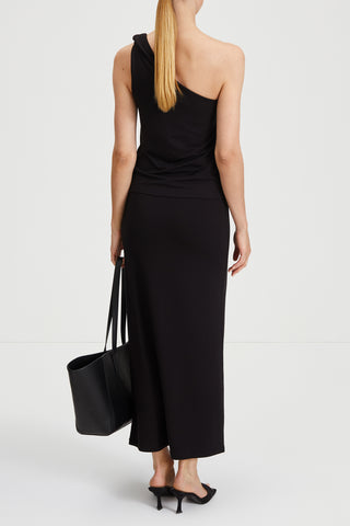 Cassino top jersey straight fitted one shoulder twisted detail black stylein back image