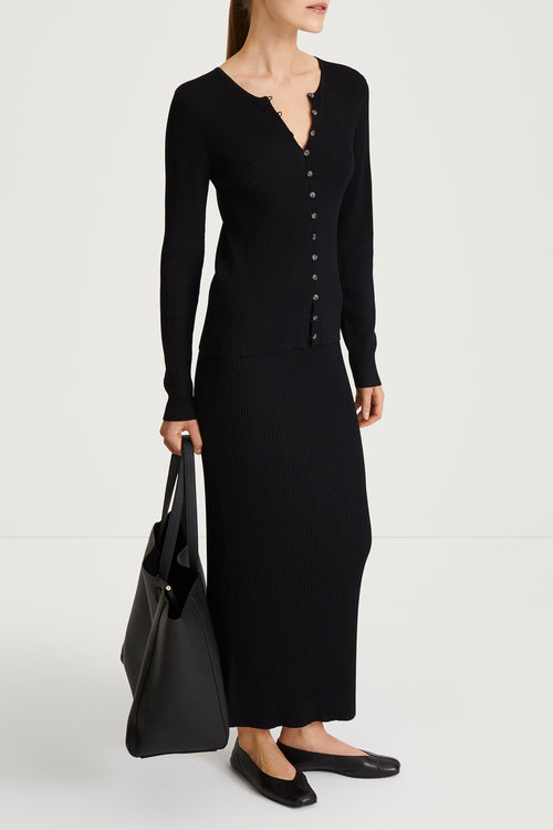 black rib knit cardigan fitted stylein paloma side image