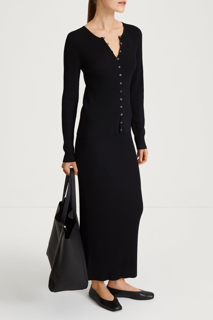 black rib knit cardigan fitted stylein paloma side image