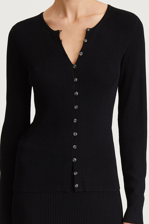 black rib knit cardigan fitted stylein paloma detail