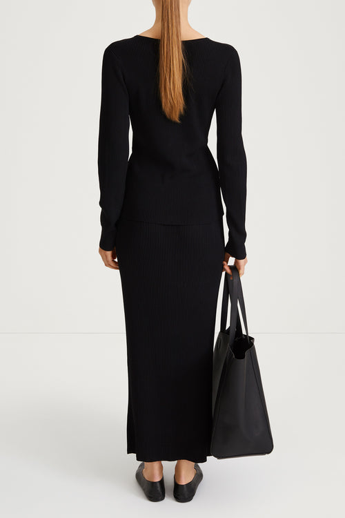 black rib knit cardigan fitted stylein paloma back image