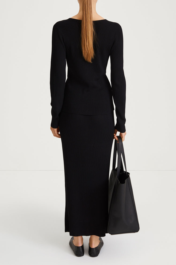 black rib knit cardigan fitted stylein paloma back image