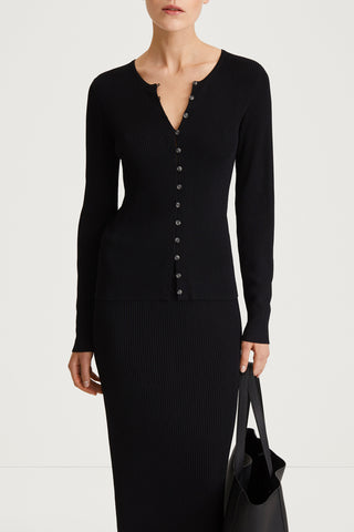 black rib knit cardigan fitted stylein paloma close up