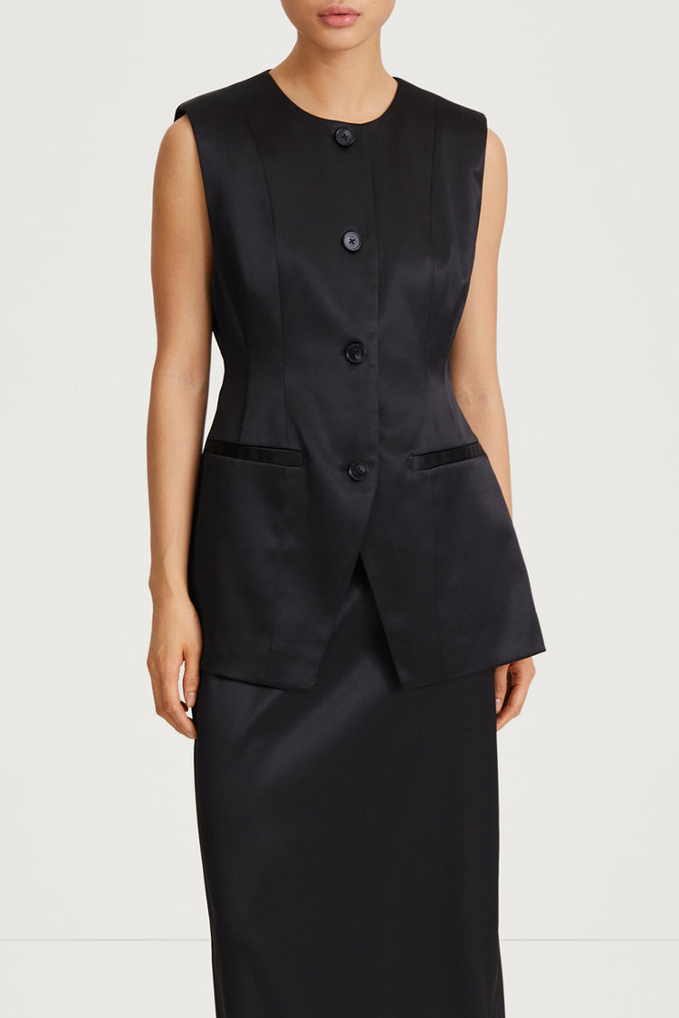 black satin vest stylein balina close up