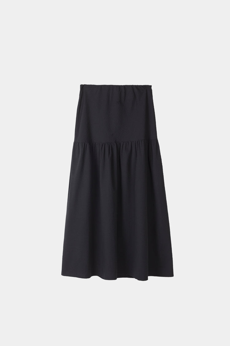 Mirella skirt ankle length flowing shape seersucker black stylein packshot
