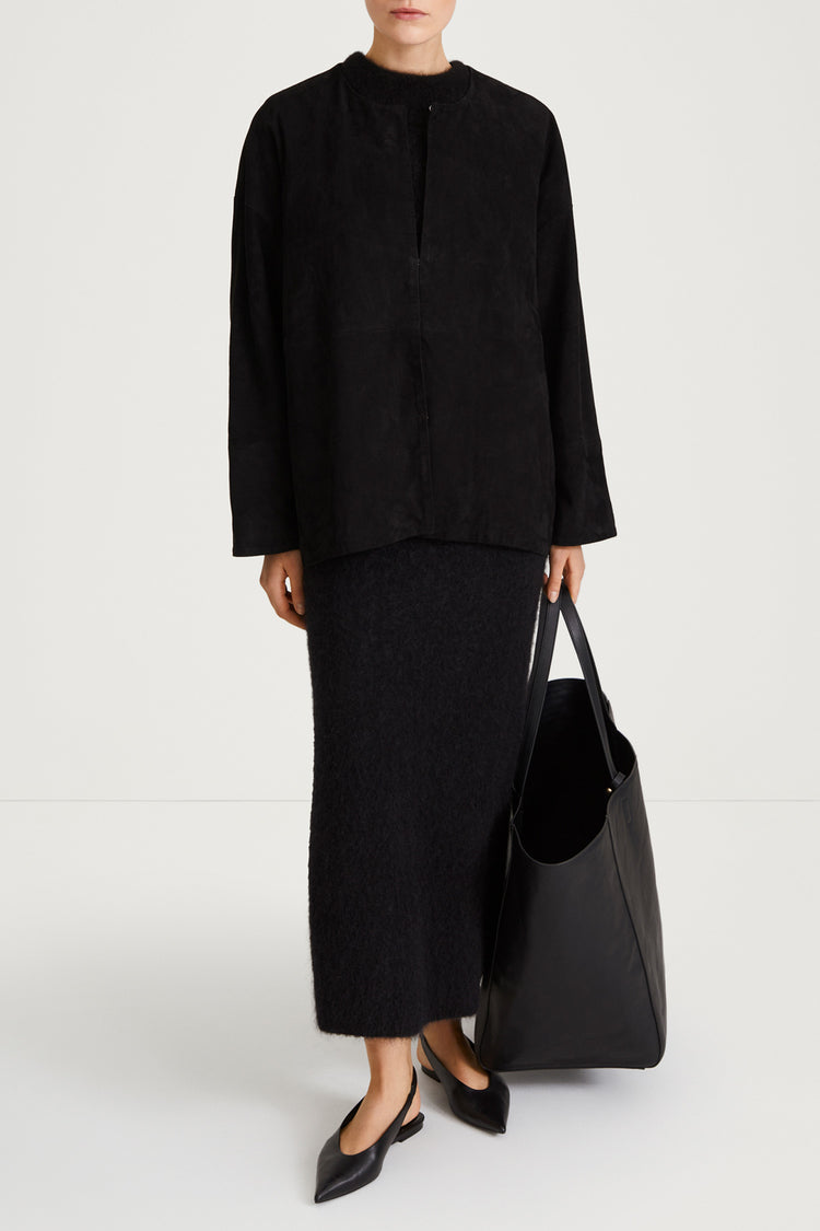 black suede jacket stylein vana front