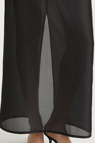 Black maxi transparent skirt stylein front close up model image