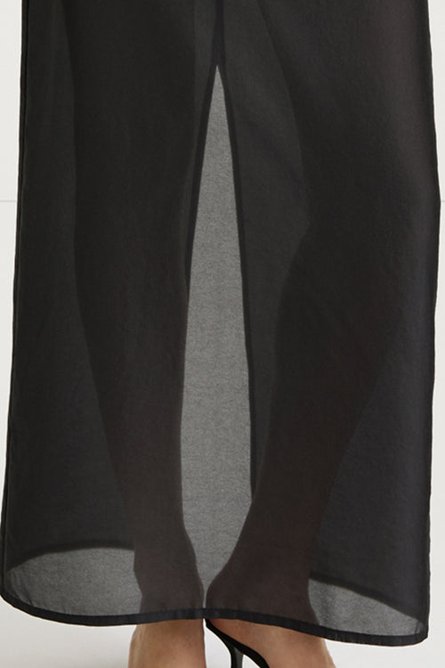 Black maxi transparent skirt stylein front close up model image