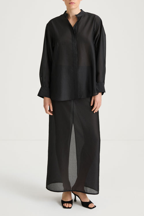 Black maxi transparent skirt stylein front model image