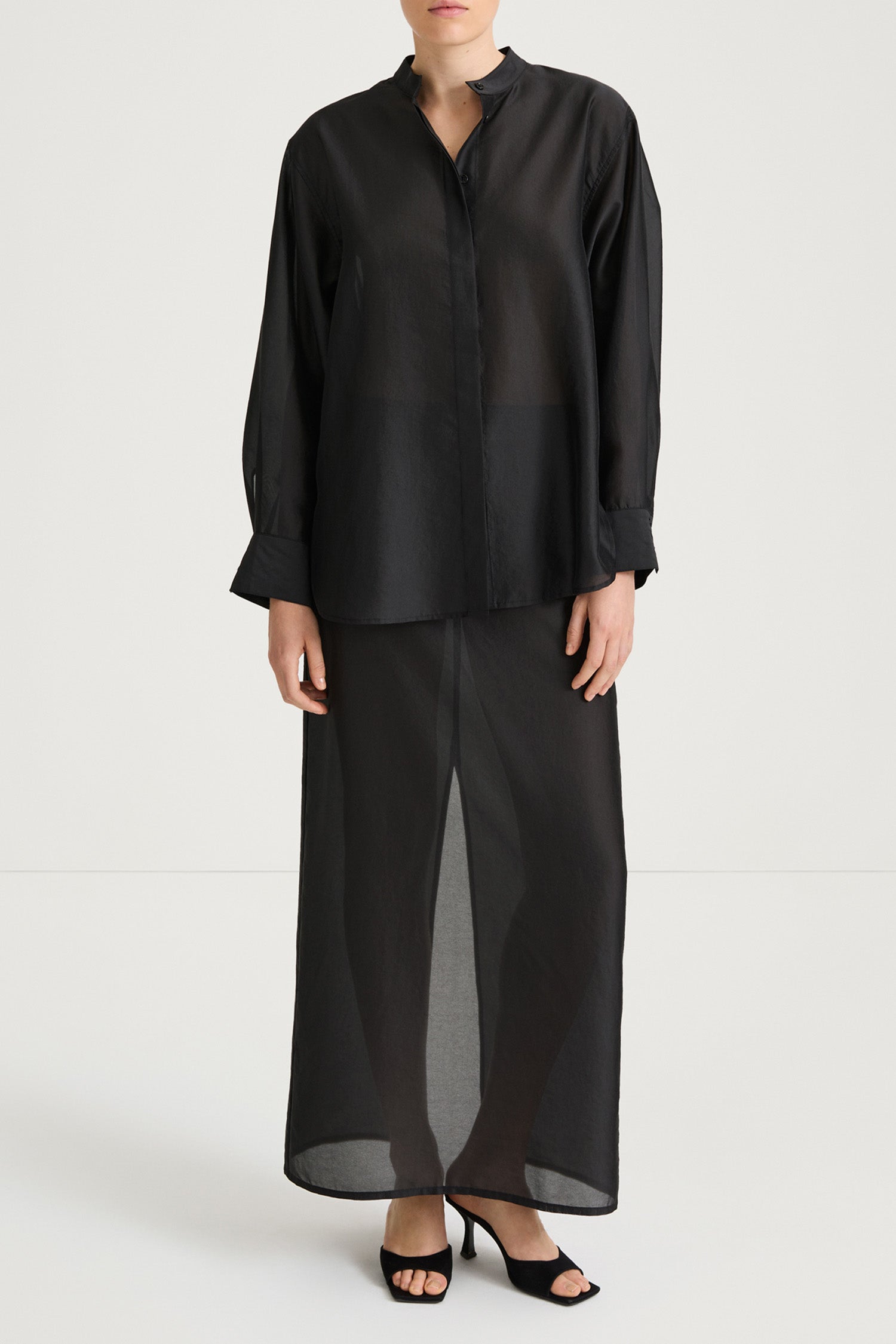 Black transparent shirt stylein briza front model image