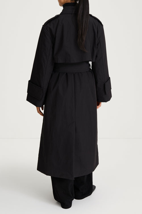 black padded trench coat stylein sandra back