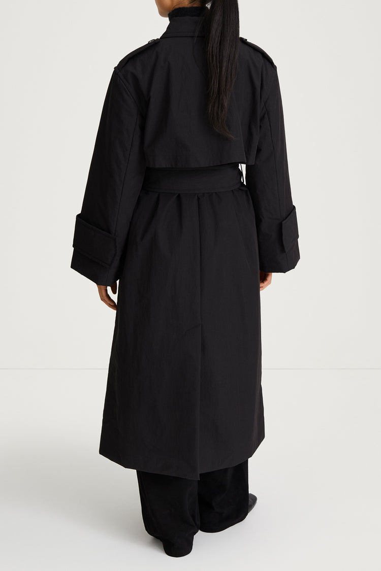 black padded trench coat stylein sandra back