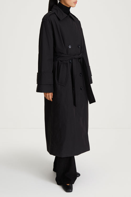 black padded trench coat stylein sandra side