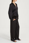 black satin trousers long stylein marialong side