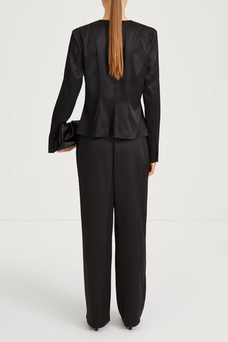 black v-neck satin blouse stylein briar back