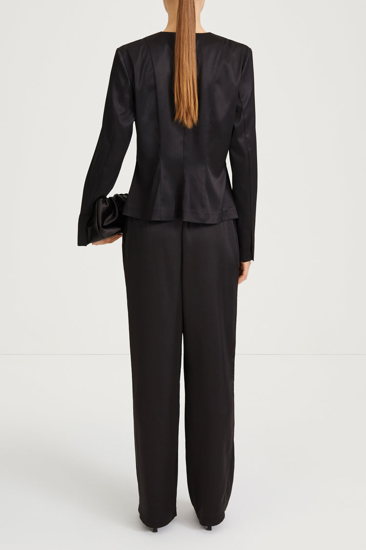 black v-neck satin blouse stylein briar back