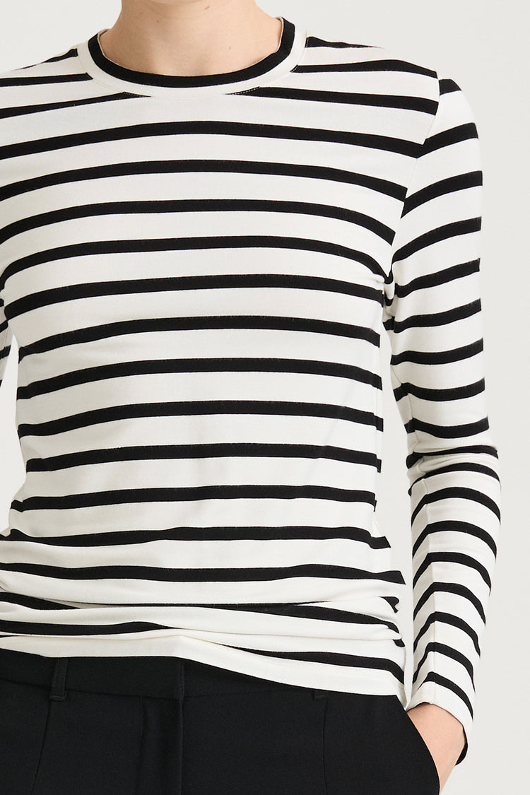 black white striped jersey long sleeve top stylein classics canvey detail