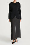 Black wool jacket cinched waist stylein tyra front model image