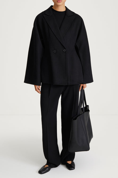 black wool jacket fitted stylein tanaro front