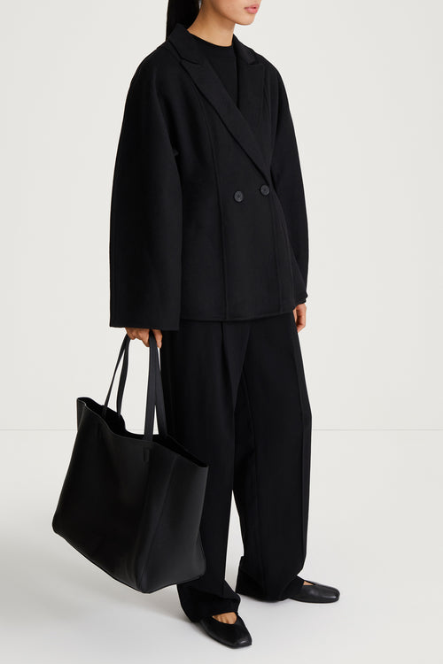 black wool jacket fitted stylein tanaro side