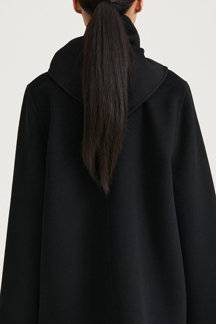 Black wool triangle scarf stylein trinity back model image
