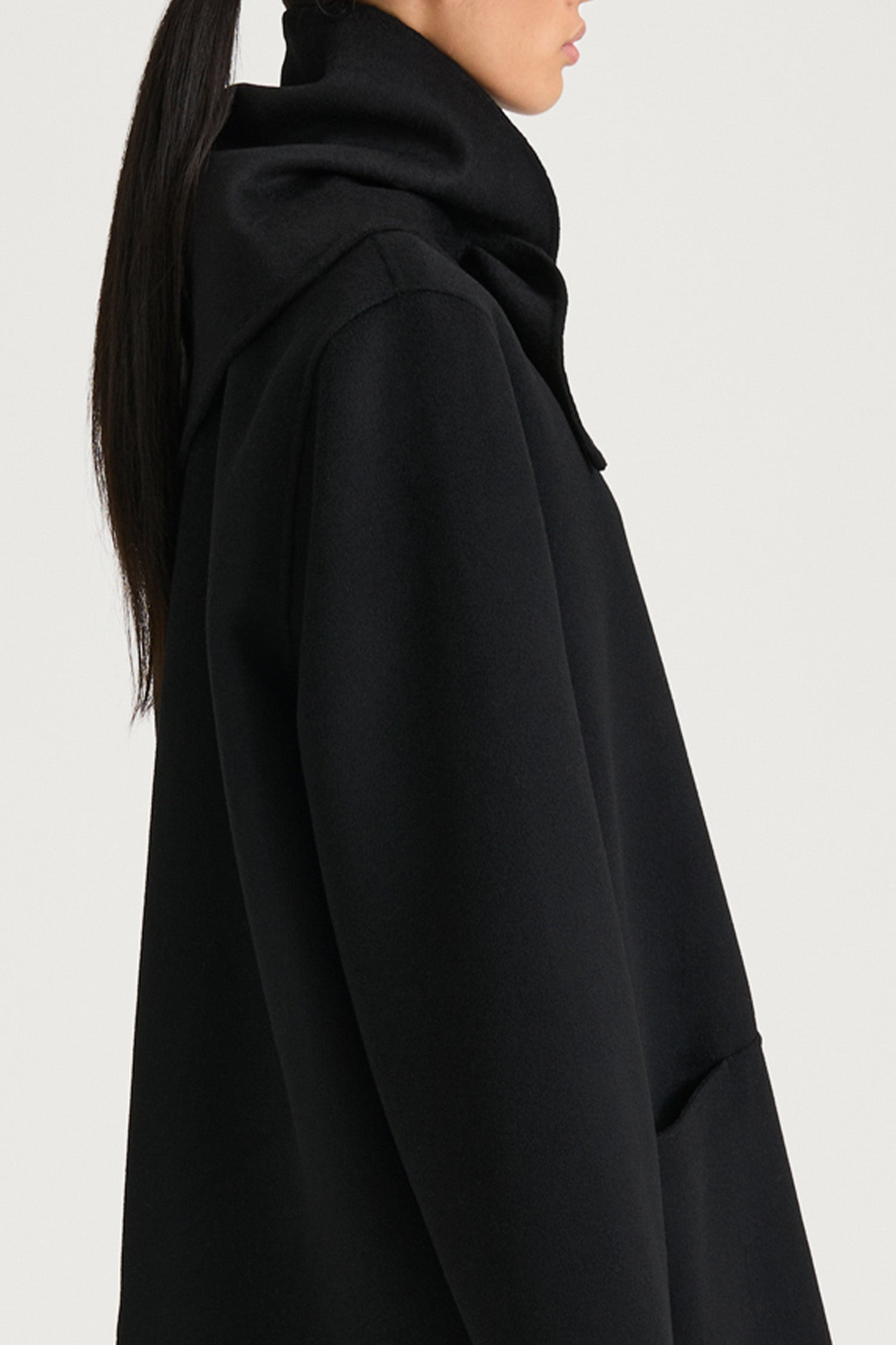 Black wool triangle scarf stylein trinity side model image