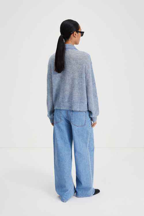 Nairi sweater blue collar v neck knit stylein back image