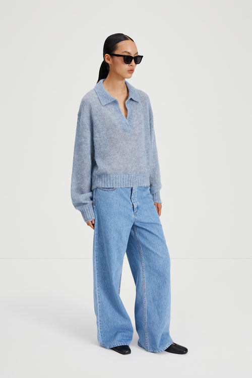 Nairi sweater blue collar v neck knit stylein side image