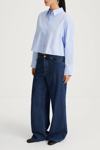 blue cotton cropped shirt stylein janselia side