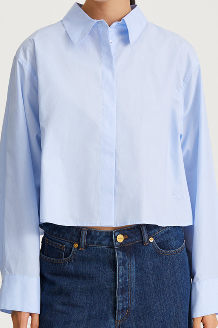 blue cotton cropped shirt stylein janselia detail