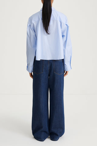 blue cotton cropped shirt stylein janselia back