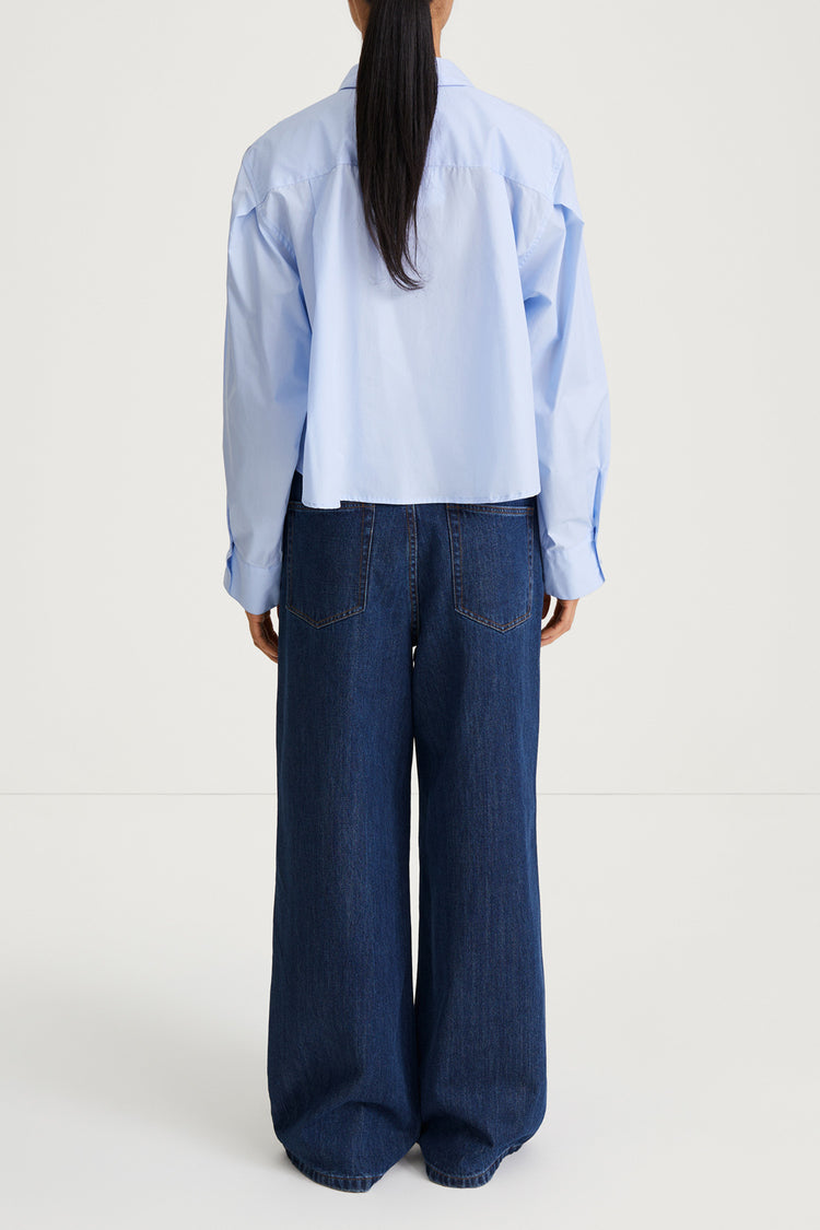 blue cotton cropped shirt stylein janselia back