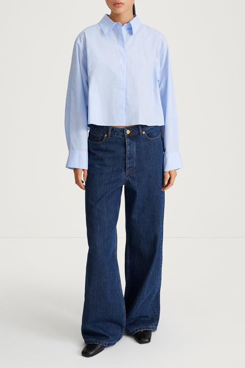blue cotton cropped shirt stylein janselia