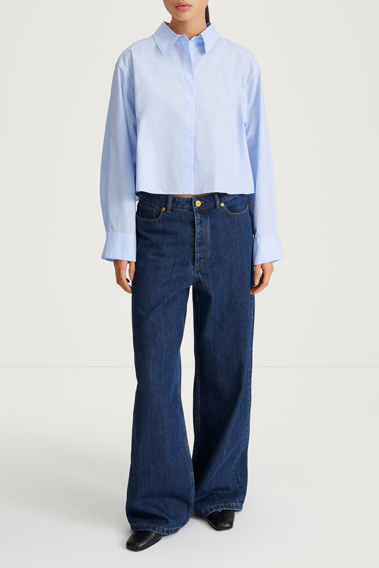 blue cotton cropped shirt stylein janselia