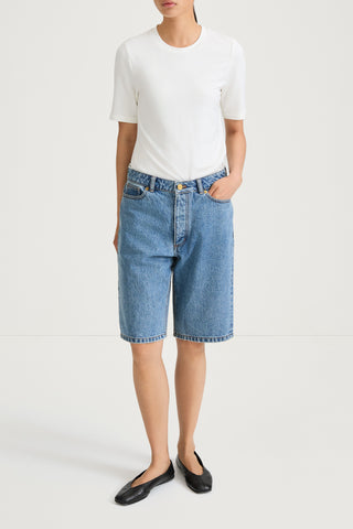 blue denim shorts stylein kim model image