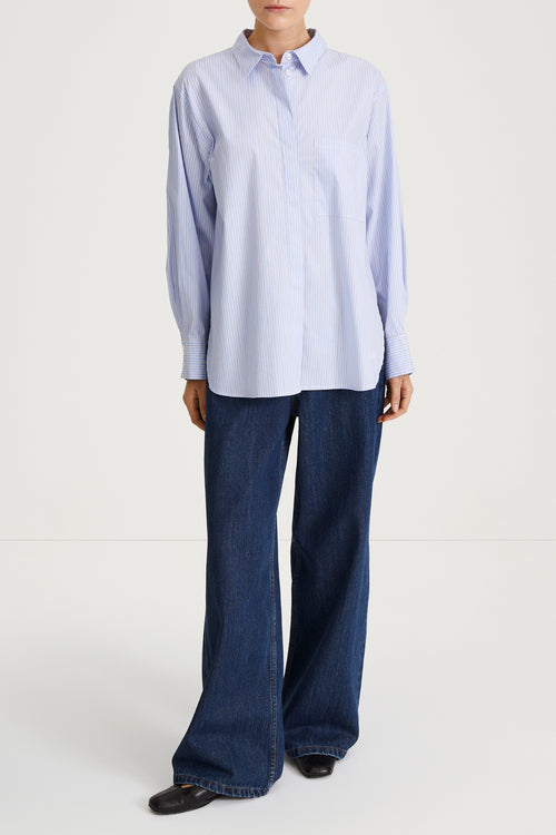 blue stripe shirt womenswear stylein jansell model image