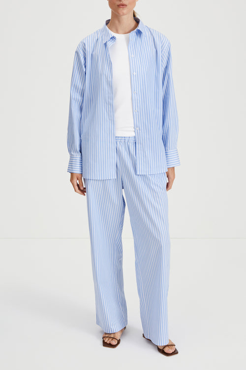 Jessie trousers wide relaxed blue white stripe stylein front image