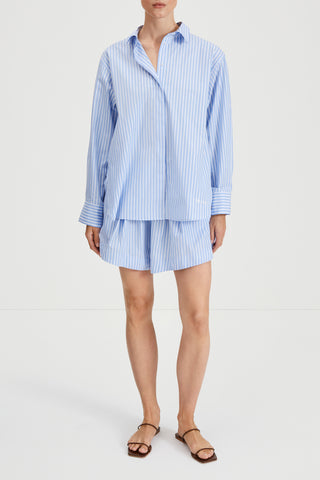 Jansell shirt voluminous flared blue white stripe stylein front image