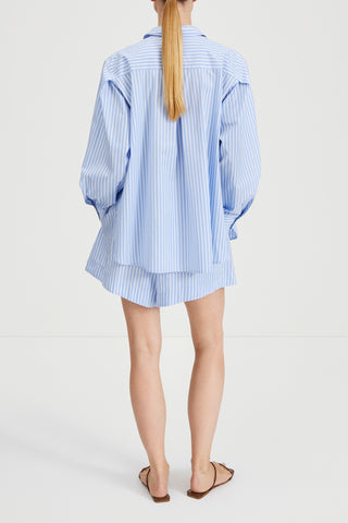 Jansell shirt voluminous flared blue white stripe stylein back image