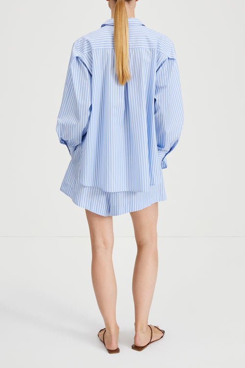 Jansell shirt voluminous flared blue white stripe stylein back image