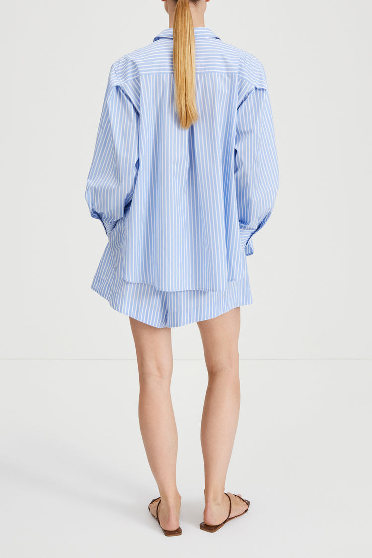 Jansell shirt voluminous flared blue white stripe stylein back image