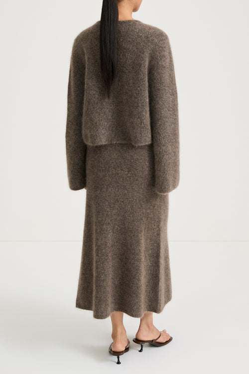 brown a-lined knitted skirt stylein nanie back