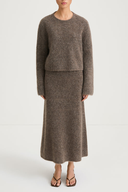 brown a-lined knitted skirt stylein nanie front